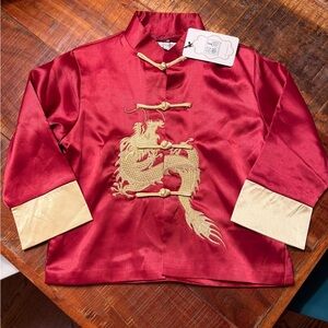 Satin Dragon Tangzhuang Chinese Kungfu Jacket Cute Boys Size 8 Red & Gold NWT